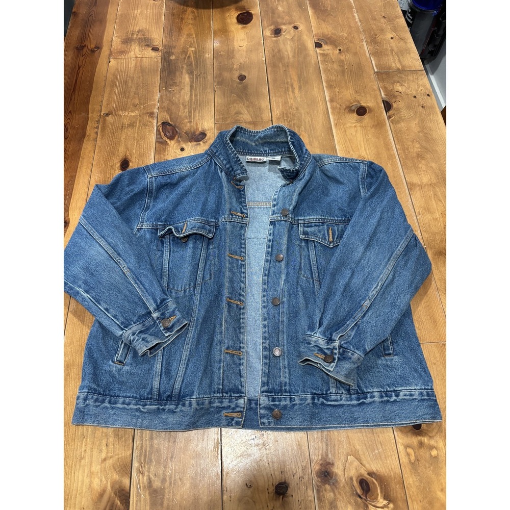 Bill Blass Jeans Women's 1X Plus Size Blue Denim Jacket AC/DC Patch Cotton